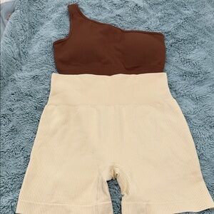 Brown and Cream Women's Ribbed Set NWOT